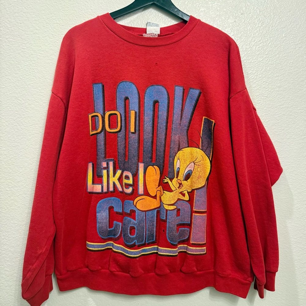 1997 Tweety Bird Looney Tunes Vintage “Do I Look Like I Care?” Crewneck XL 24x26
